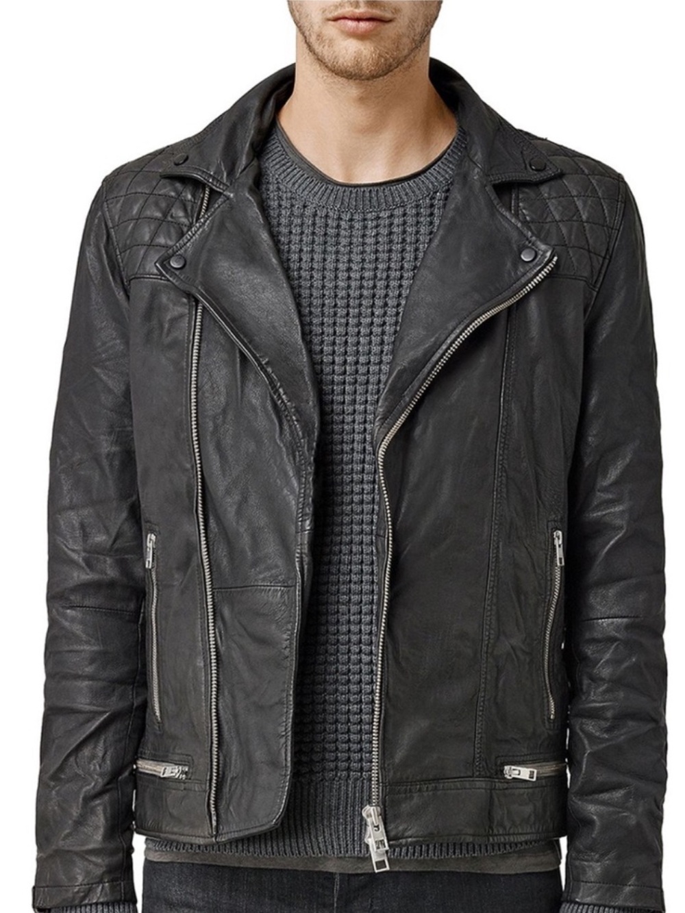 All Saints Quilted Leather Conroy Motorcycle Jacket